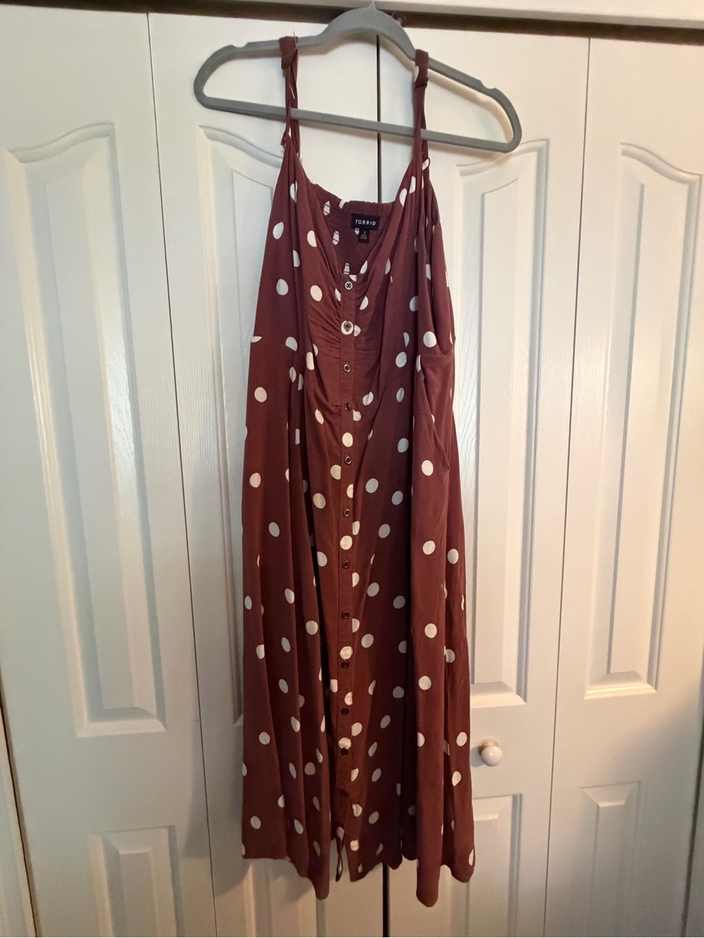 torrid Brown Polka Dot Midi Dress with Button Front